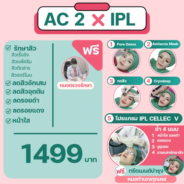 รักษาสิว โคราช โปรแกรม AC 2 x IPL Cellec V รักษาสิวเรื้อรัง ลดรอยดำ รอยแดง ราคา 1499 บาท วรวลัญช์ คลินิก