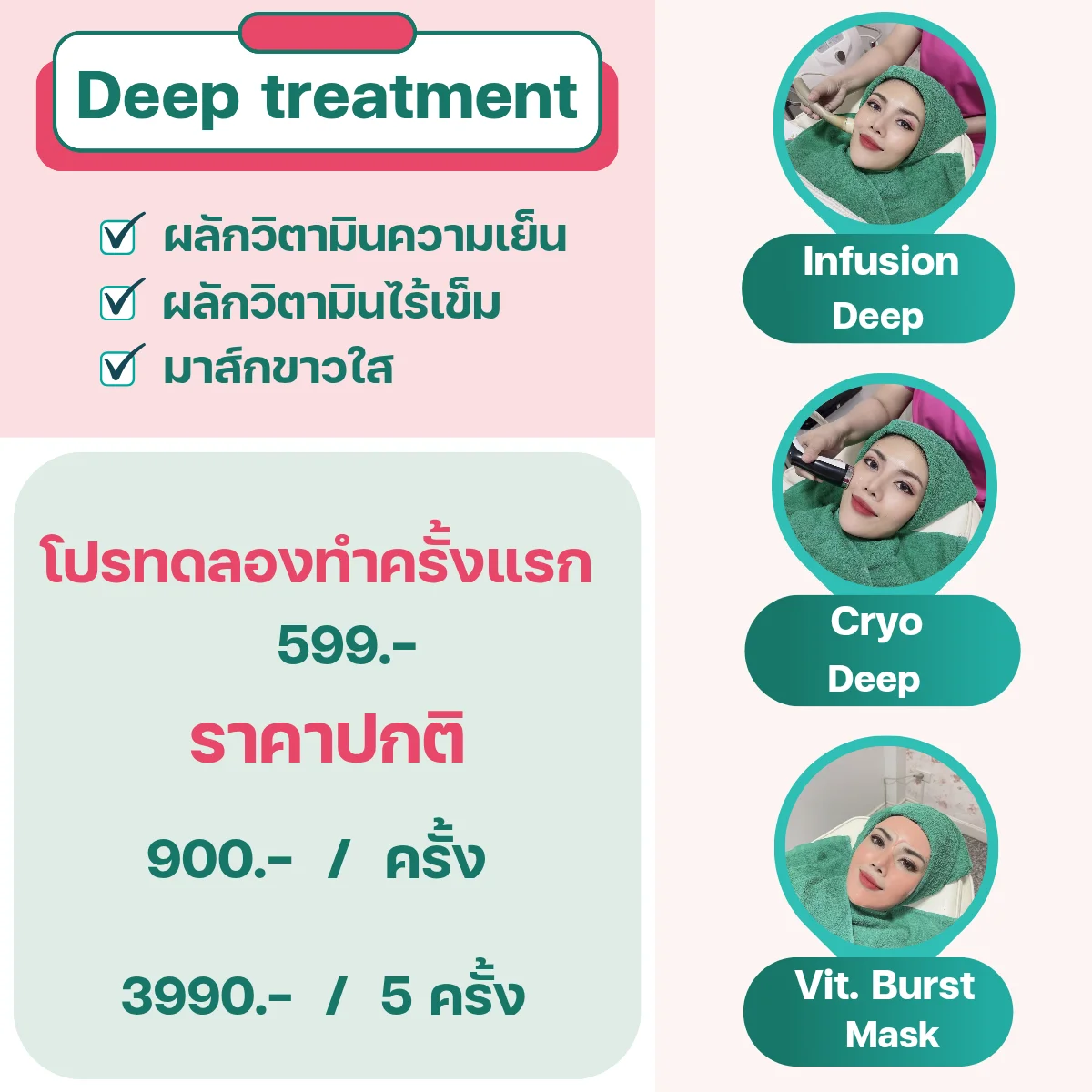 โปรโมชั่น Deep Treatment หน้าใส โคราช ผลักวิตามินความเย็นไร้เข็ม วรวลัญช์ คลินิก