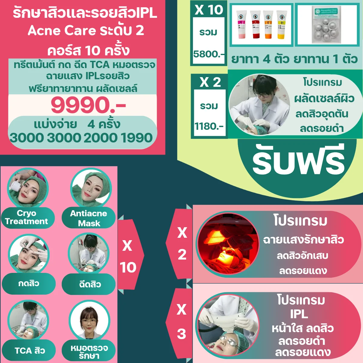 โปรโมชั่นรักษาสิวและรอยสิว IPL โคราช คอร์สระดับ 2 ราคา 9,990 บาท วรวลัญช์ คลินิก
